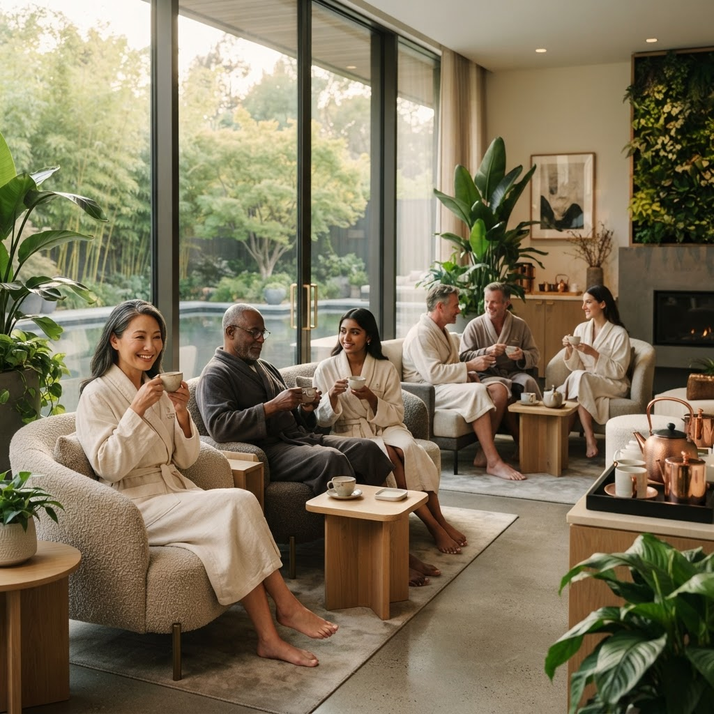 Guests enjoying a calming luxury hotel wellness experience