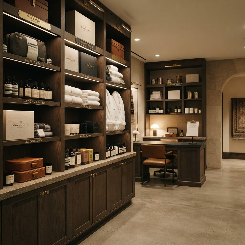 An organized luxury hospitality wellness supply and procurement space